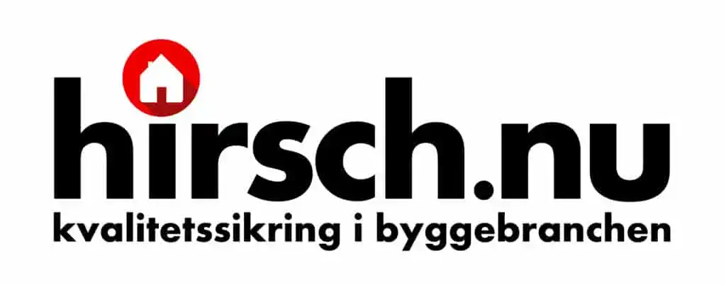 Hirsch.nu logo med slogan om kvalitetssikring i byggebranchen.